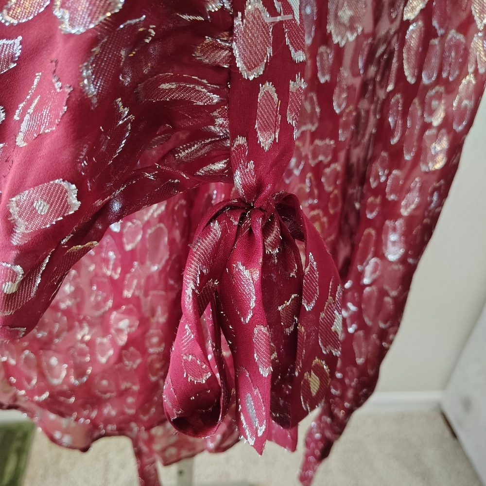 Veronica Beard Women's Brooks Burgundy Metallic Print Silk Blouse- Size 2 Small - Picture 4 of 7